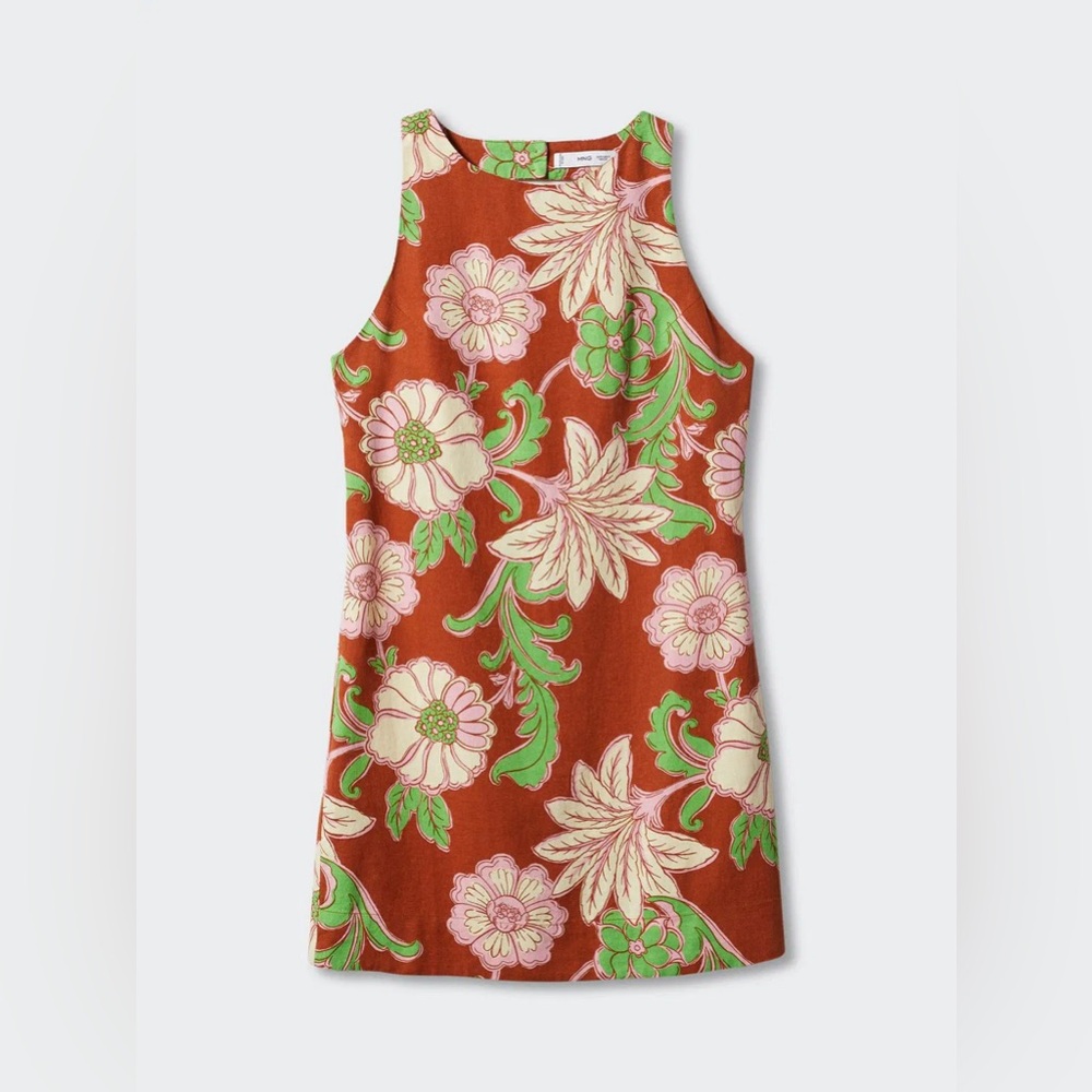 Mango “noemi” floral linen mini dress with open back